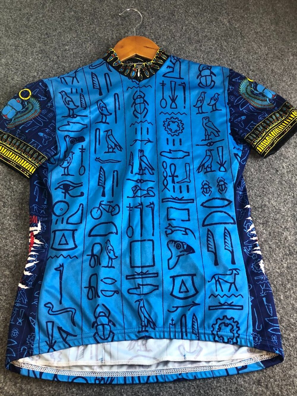 Primal Wear Cycling Jersey Womens Large Blue Fill Zip Egypt Scarab Heiroglyphics